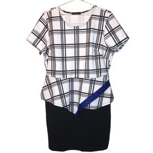 MARU Black & White Window Pane Peplum Dress XXL